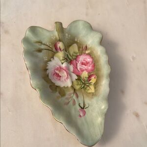 Lefton Floral Leaf-Shaped Decorative Dish